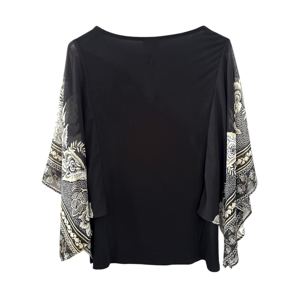 NWT JM Collection Floral Printed Kimono Overlay Sleeves Deep Black Comb Blouse M - Picture 8 of 8